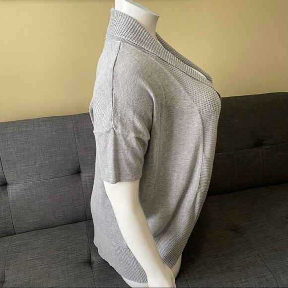 Grey Open Short Sleeved Knit Cardigan - Picture 3 of 4